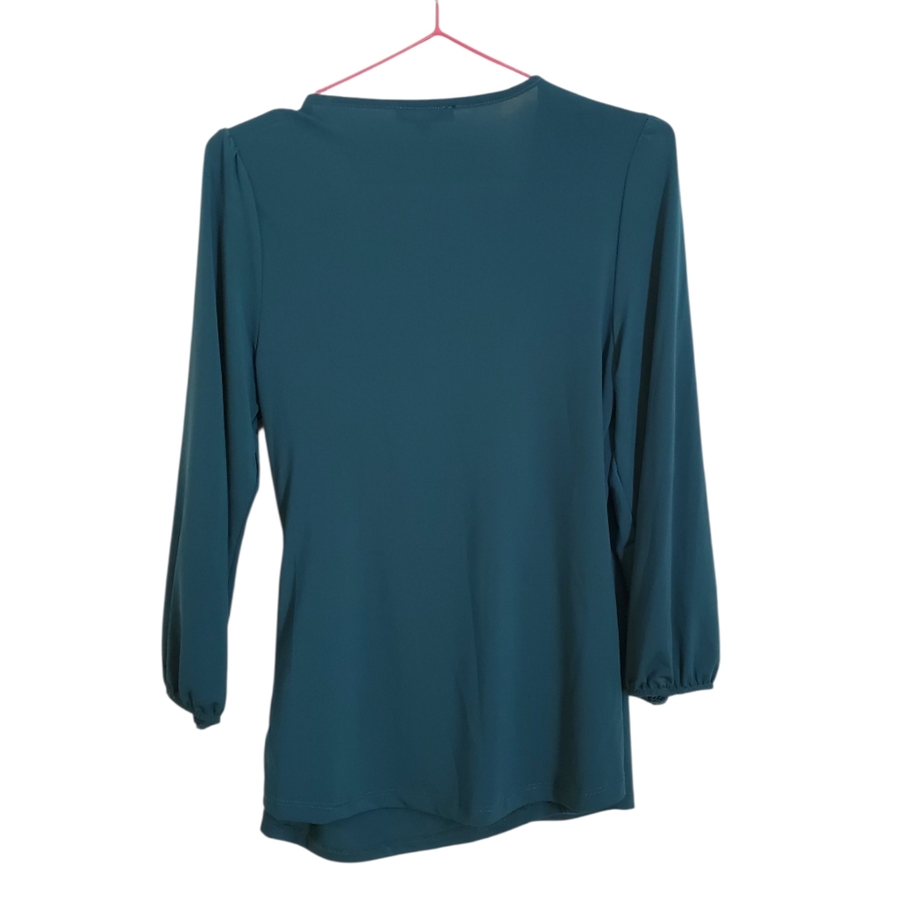 Eclipse Deep Teal V-Neck Blouse - Picture 2 of 2
